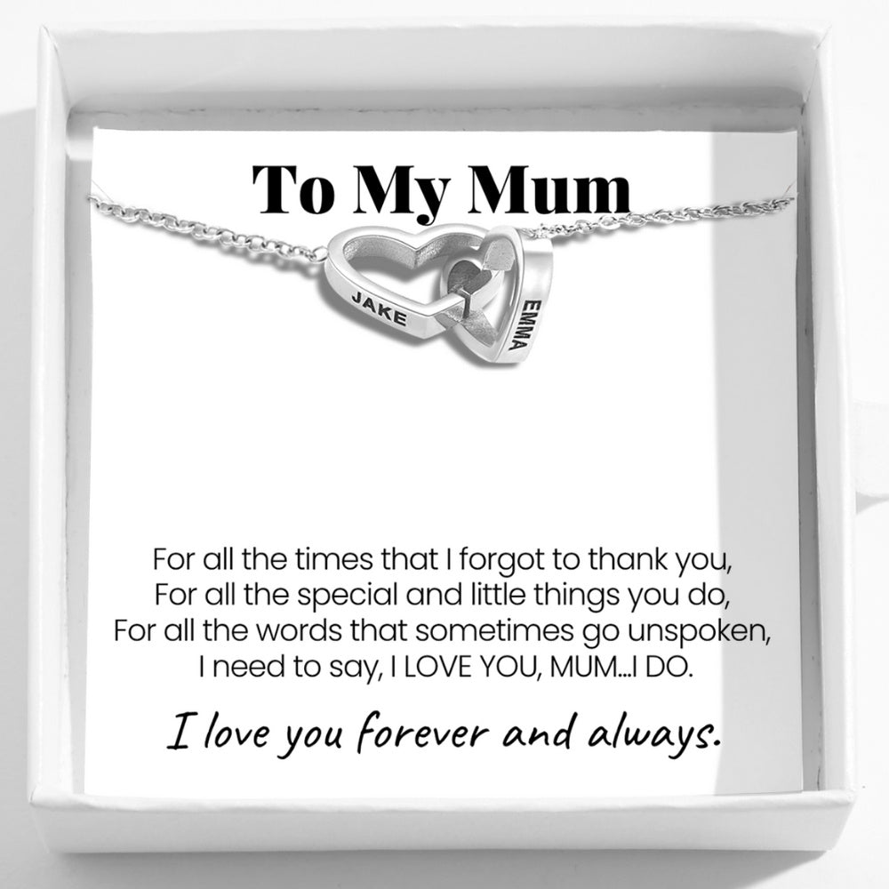 To The Best Mum In The World – Interlocking Hearts Name Necklace