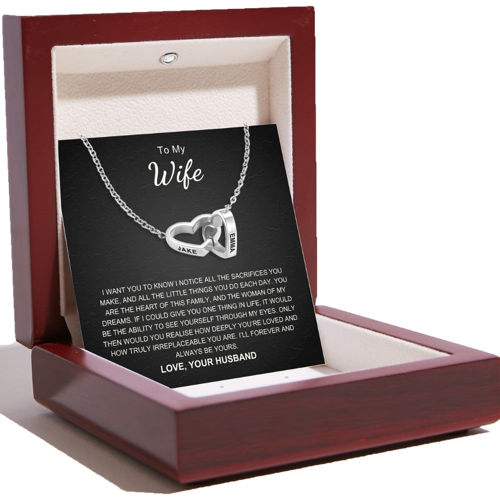 Interlocking Hearts Name Necklace For Wife