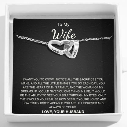 Interlocking Hearts Name Necklace For Wife