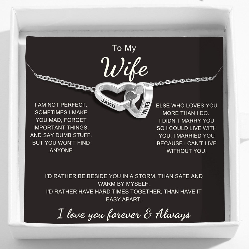 Interlocking Hearts Name Necklace For Wife
