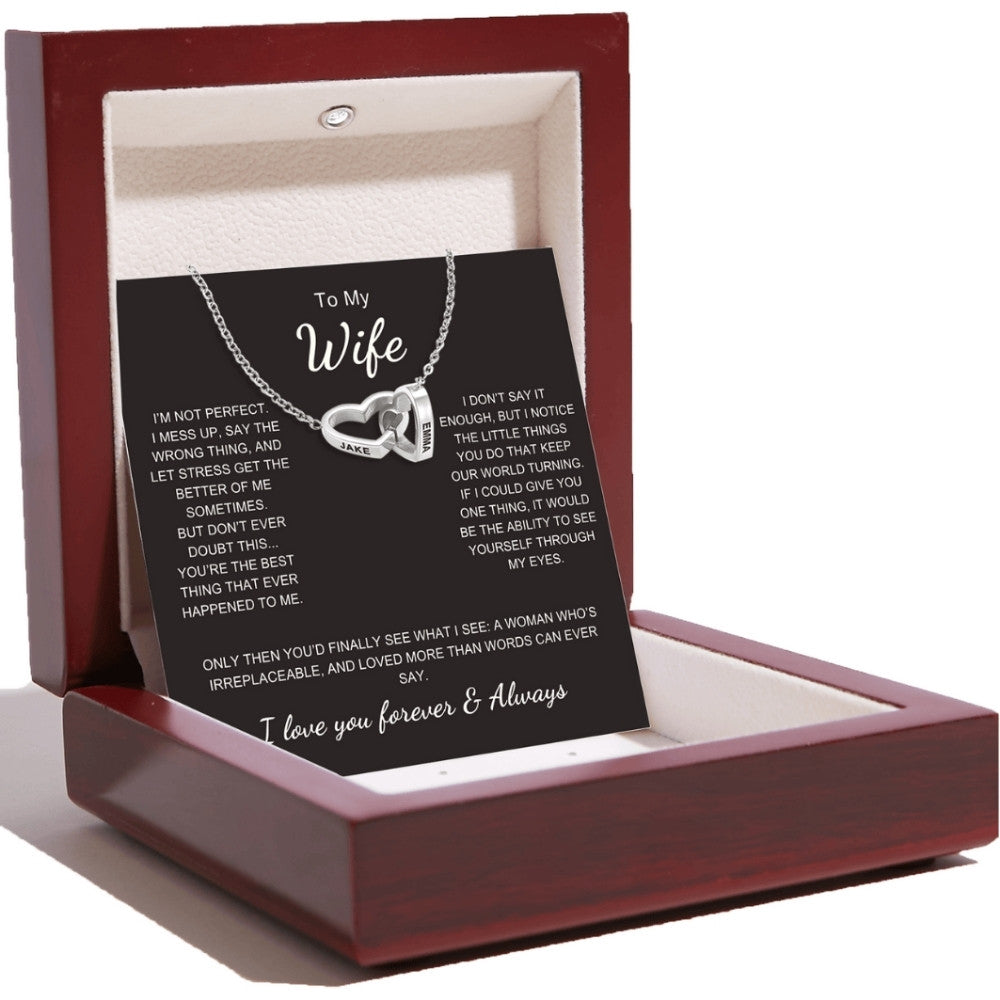 Interlocking Hearts Name Necklace For Wife