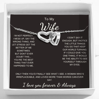 Interlocking Hearts Name Necklace For Wife