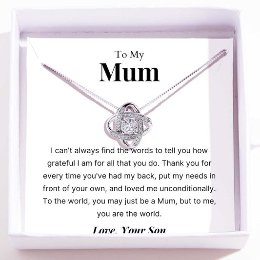 To Mum – Love Knot Necklace For Mum – You Are The World To Me