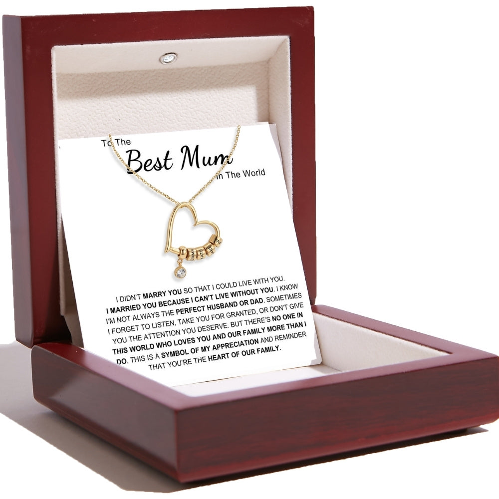 Charming Heart Necklace with Engraved Name Beads For Mum