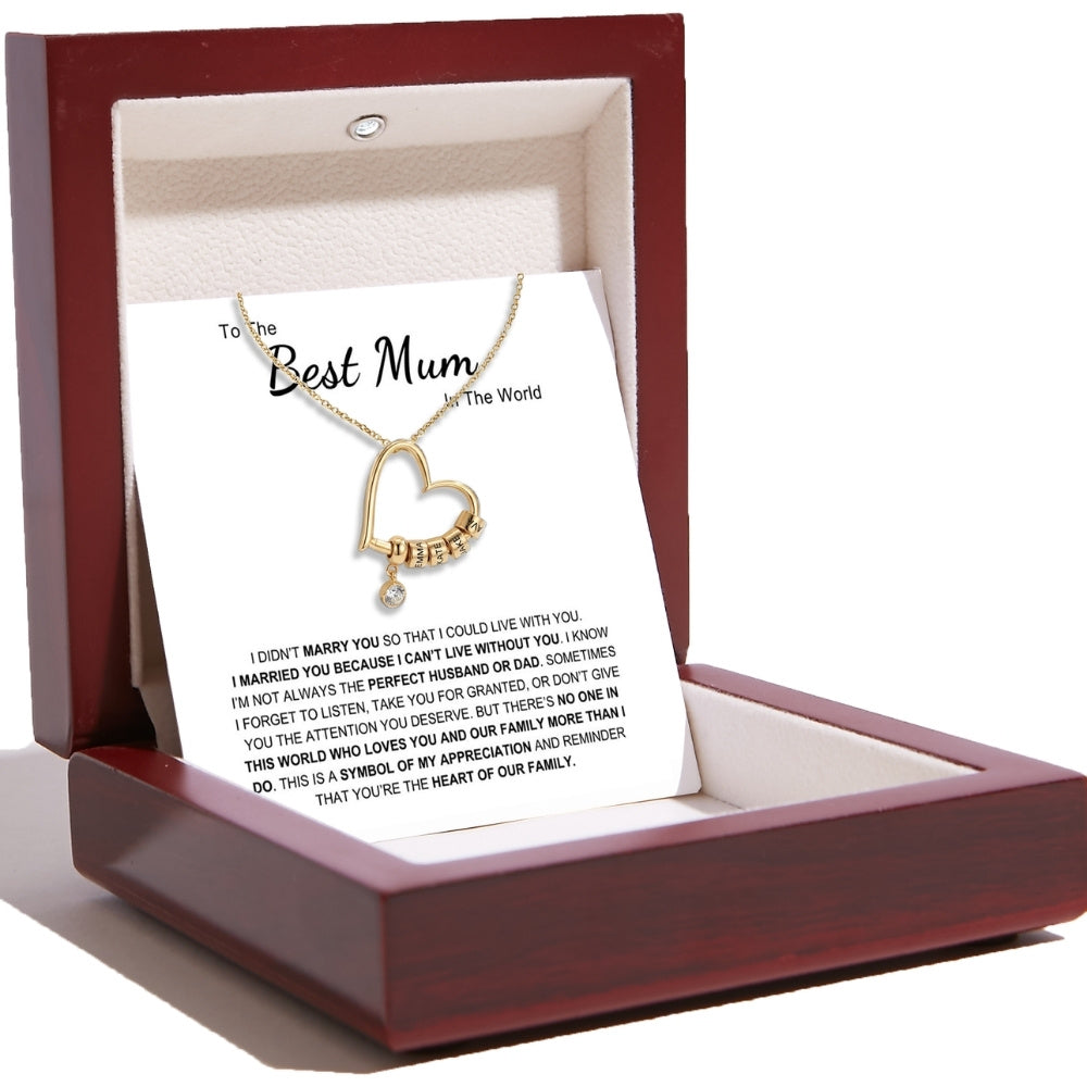 Charming Heart Necklace with Engraved Name Beads For Mum