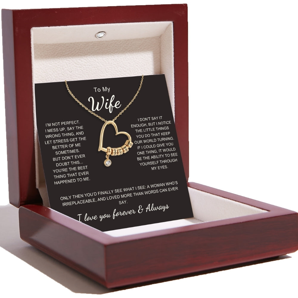 Charming Heart Necklace with Engraved Name Beads For Wife