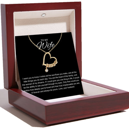 Charming Heart Necklace with Engraved Name Beads For Wife