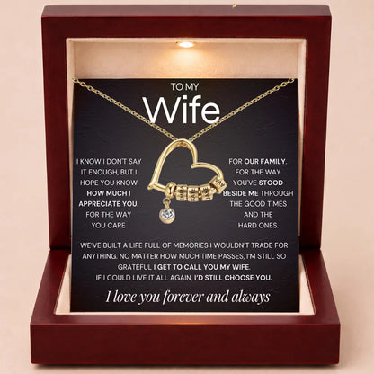 Charming Heart Engraved-Bead Necklace for Wife - Grateful To Call You My Wife