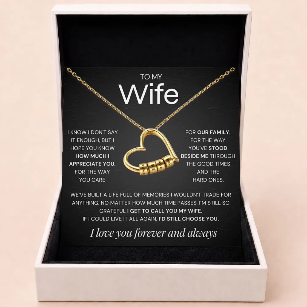 Charming Heart Engraved-Bead Necklace for Wife - Grateful To Call You My Wife