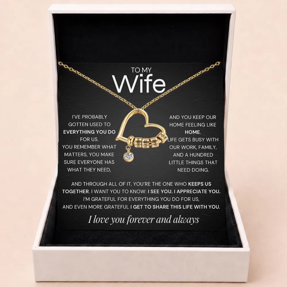 Charming Heart Engraved-Bead Necklace for Wife - One Who Keeps Us Together