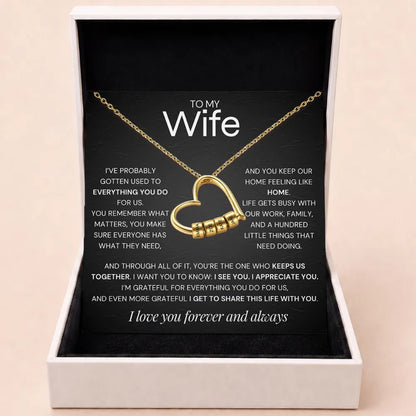 Charming Heart Engraved-Bead Necklace for Wife - One Who Keeps Us Together