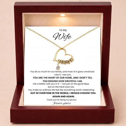 Charming Heart Engraved-Bead Necklace for Wife - You Are The Heart Of Our Home