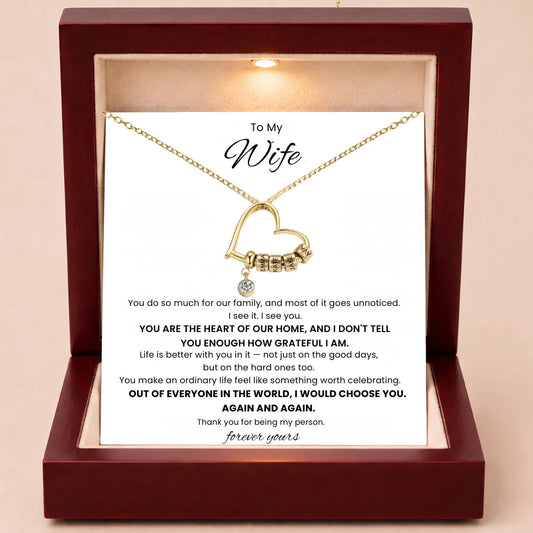 Charming Heart Engraved-Bead Necklace for Wife - You Are The Heart Of Our Home
