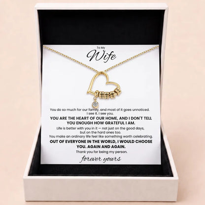 Charming Heart Engraved-Bead Necklace for Wife - You Are The Heart Of Our Home