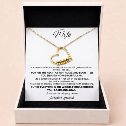 Charming Heart Engraved-Bead Necklace for Wife - You Are The Heart Of Our Home