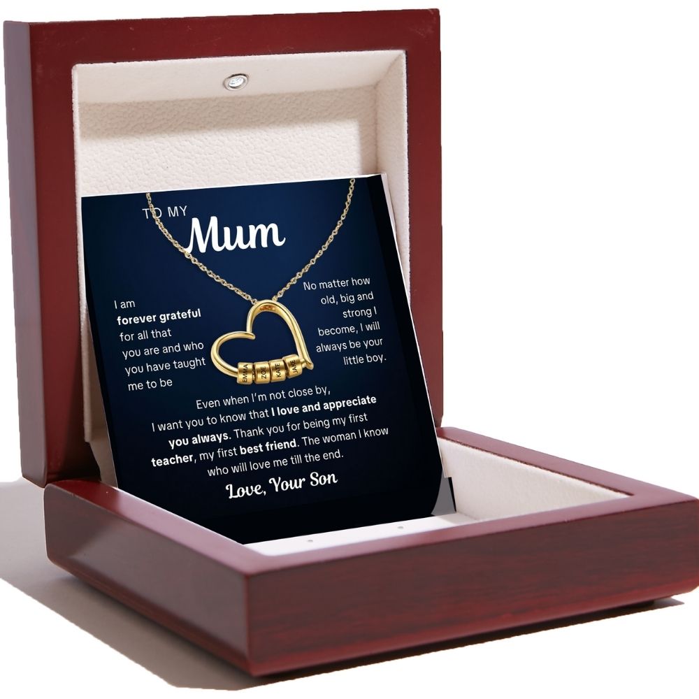 Charming Heart Necklace with Engraved Name Beads