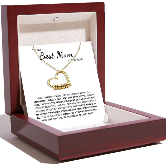 Charming Heart Necklace with Engraved Name Beads For Mum