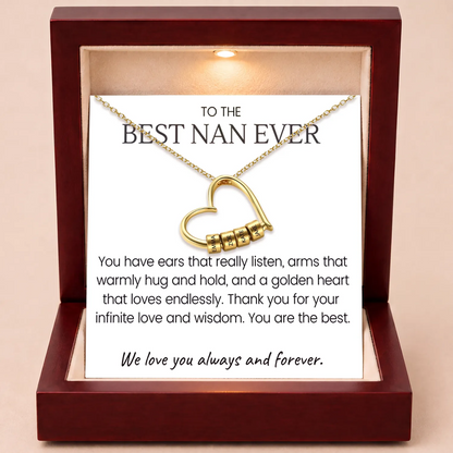 Charming Heart Engraved-Bead Necklace for Grandma