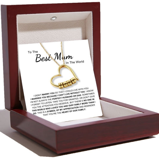 Charming Heart Necklace with Engraved Name Beads For Mum