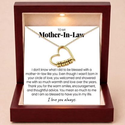 Charming Heart Engraved-Bead Necklace for Mother-in-Law