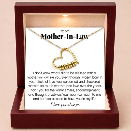 Charming Heart Engraved-Bead Necklace for Mother-in-Law