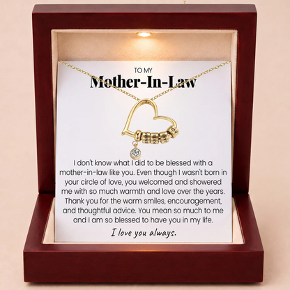 Charming Heart Engraved-Bead Necklace for Mother-in-Law