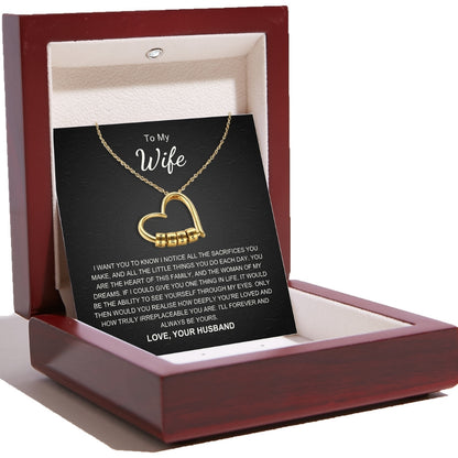 Charming Heart Necklace with Engraved Name Beads For Wife