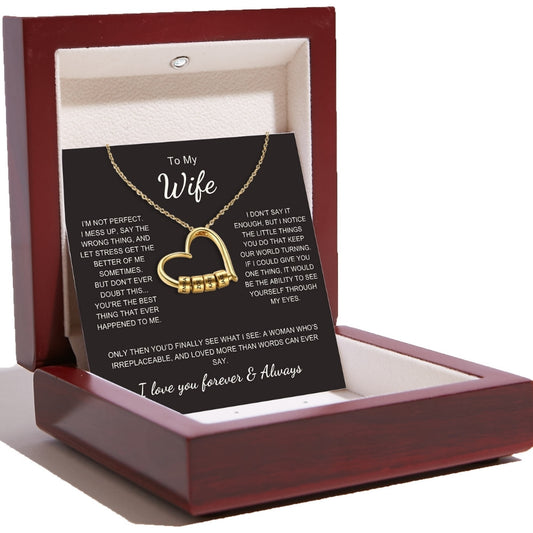 Charming Heart Necklace with Engraved Name Beads For Wife