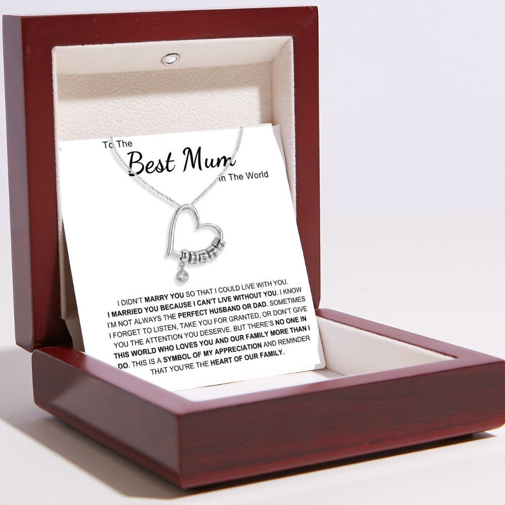 Charming Heart Necklace with Engraved Name Beads For Mum
