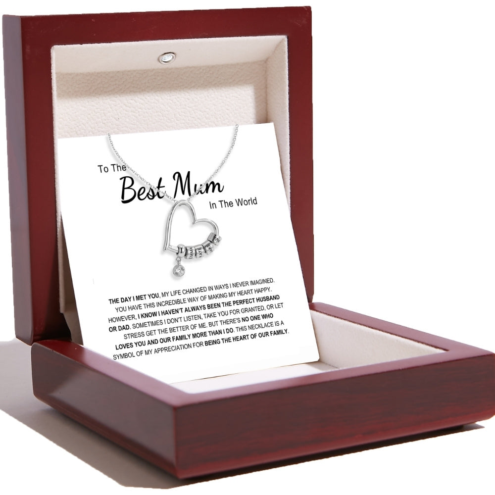 Charming Heart Necklace with Engraved Name Beads