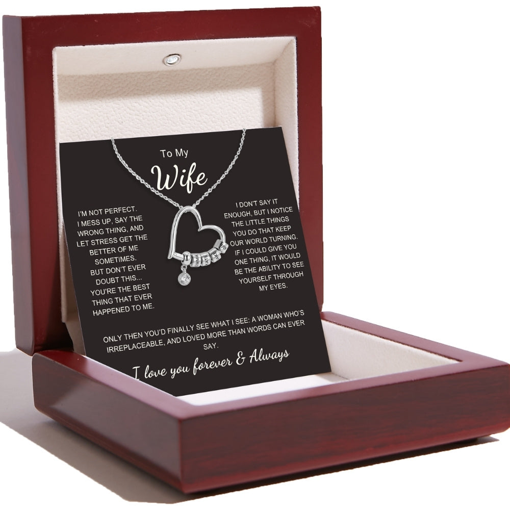 Charming Heart Necklace with Engraved Name Beads For Wife