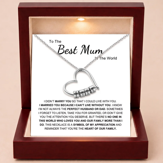 Charming Heart Necklace with Engraved Name Beads For Mum