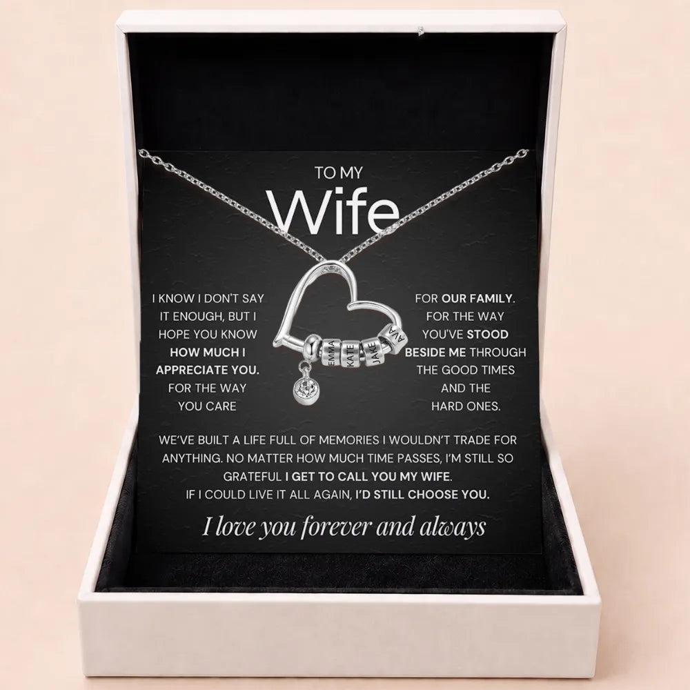 Charming Heart Engraved-Bead Necklace for Wife - Grateful To Call You My Wife