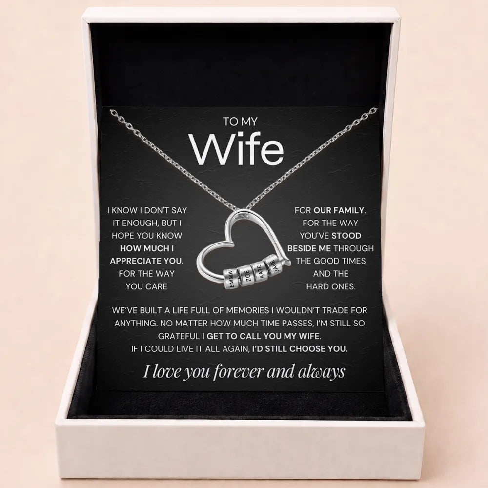 Charming Heart Engraved-Bead Necklace for Wife - Grateful To Call You My Wife