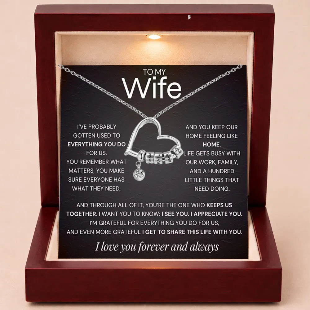 Charming Heart Engraved-Bead Necklace for Wife - One Who Keeps Us Together