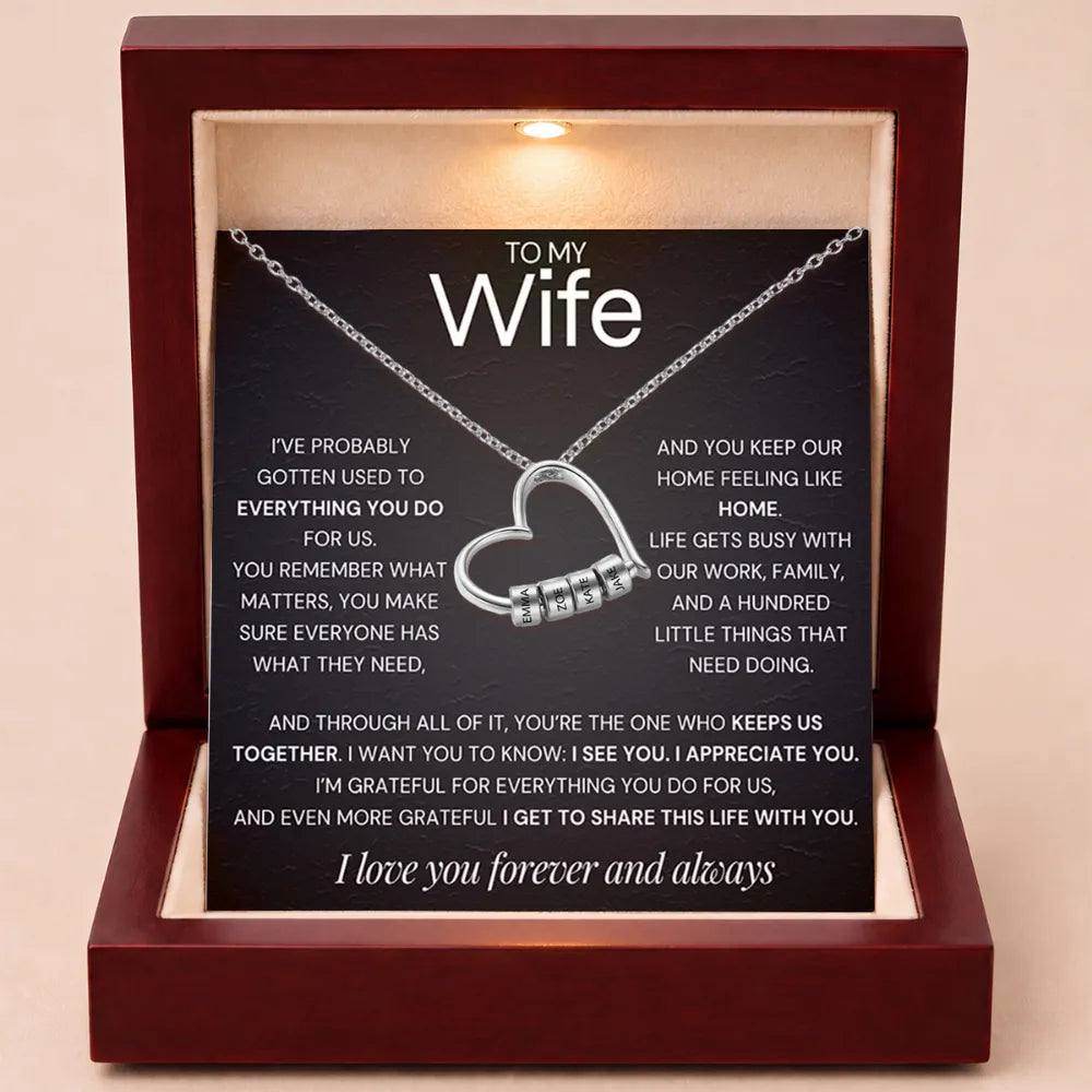 Charming Heart Engraved-Bead Necklace for Wife - One Who Keeps Us Together
