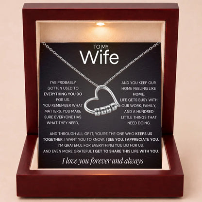 Charming Heart Engraved-Bead Necklace for Wife - One Who Keeps Us Together