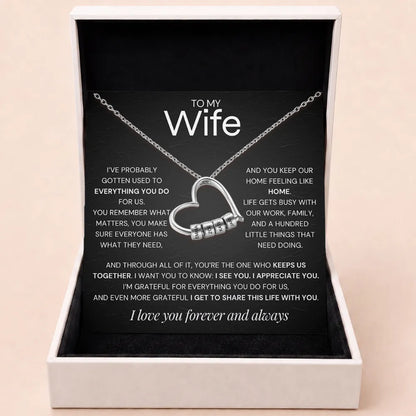 Charming Heart Engraved-Bead Necklace for Wife - One Who Keeps Us Together