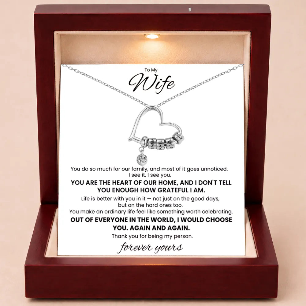 Charming Heart Engraved-Bead Necklace for Wife - You Are The Heart Of Our Home