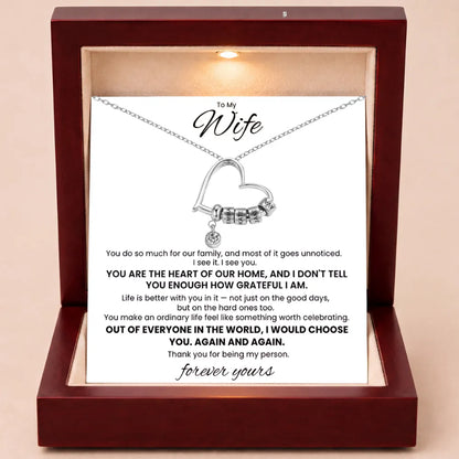 Charming Heart Engraved-Bead Necklace for Wife - You Are The Heart Of Our Home