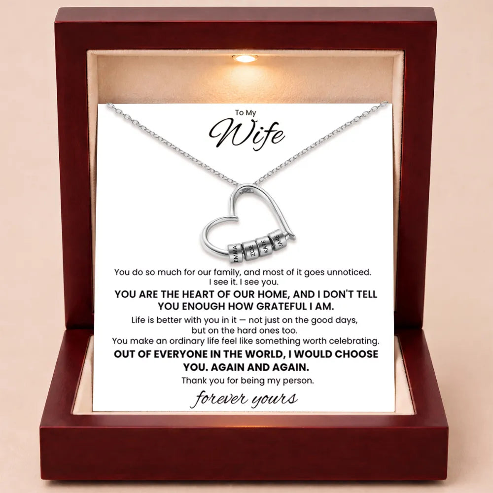Charming Heart Engraved-Bead Necklace for Wife - You Are The Heart Of Our Home