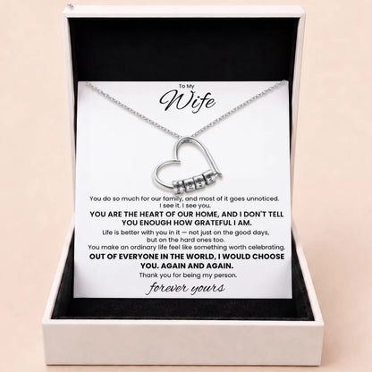 Charming Heart Engraved-Bead Necklace for Wife - You Are The Heart Of Our Home