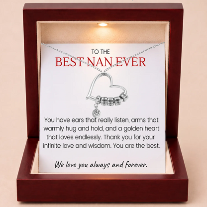 Charming Heart Engraved-Bead Necklace for Grandma
