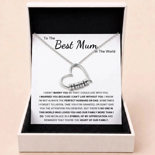 Charming Heart Necklace with Engraved Name Beads For Mum