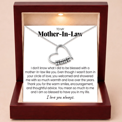 Charming Heart Engraved-Bead Necklace for Mother-in-Law
