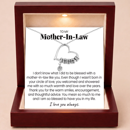 Charming Heart Engraved-Bead Necklace for Mother-in-Law