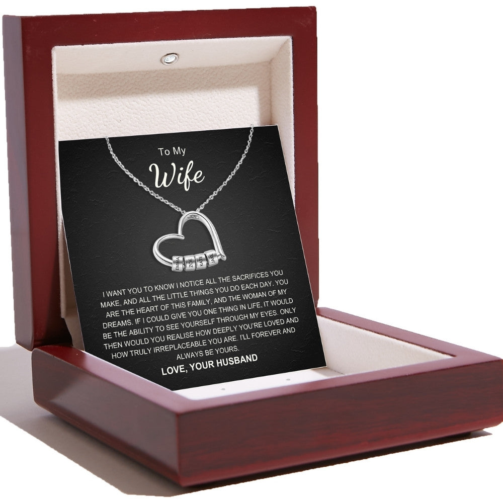 Charming Heart Necklace with Engraved Name Beads For Wife