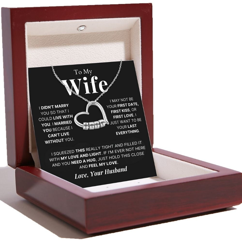 Charming Heart Necklace with Engraved Name Beads For Wife