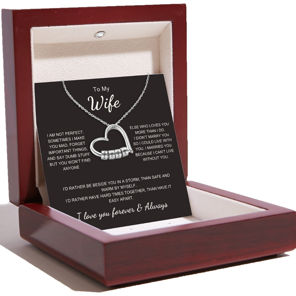 Charming Heart Necklace with Engraved Name Beads For Wife