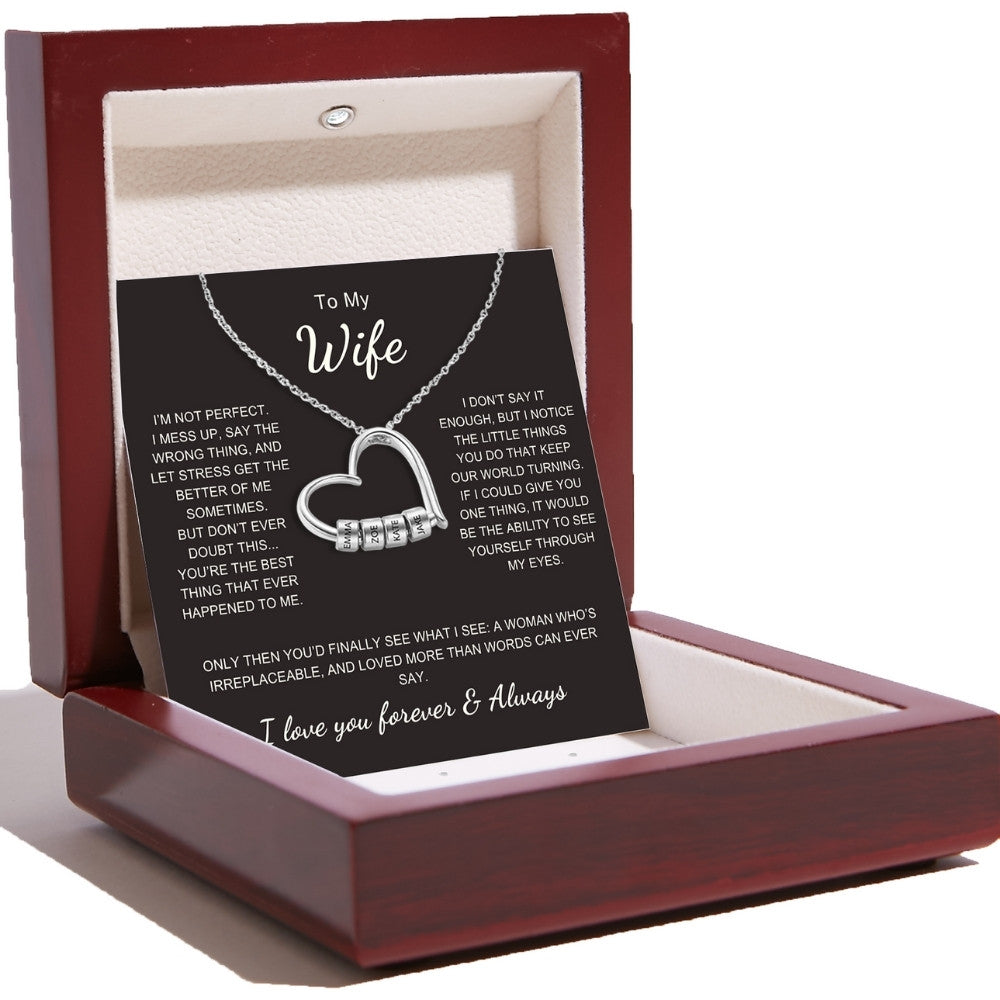 Charming Heart Necklace with Engraved Name Beads For Wife